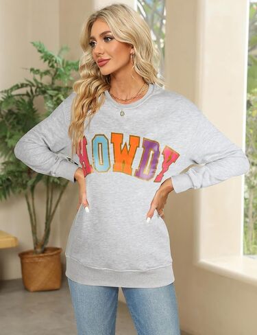 Rxozrxoz Womens Howdy Letter Print Sweatshirt Oversized Casual Crew Neck Long Sleeve Pullover Tops in Kuwait