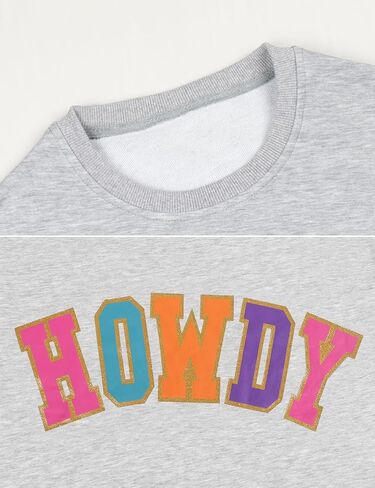 Rxozrxoz Womens Howdy Letter Print Sweatshirt Oversized Casual Crew Neck Long Sleeve Pullover Tops in Kuwait