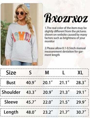 Rxozrxoz Womens Howdy Letter Print Sweatshirt Oversized Casual Crew Neck Long Sleeve Pullover Tops in Kuwait
