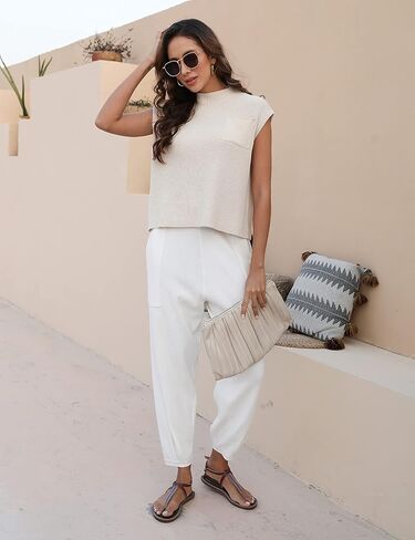 أطقم سترات نسائية من SCUSTY مكونة من قطعتين من الملابس بلوفر متماسكة وسروال عالي الخصر ومجموعات صالة in Kuwait