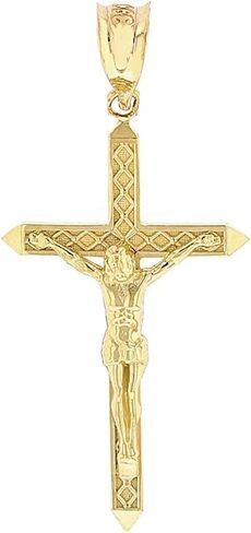 قلادة من الذهب الأصفر عيار 14 قيراط مقاس 1-1/4 بوصة بقلادة صليب المسيح - اختيار طول سلسلة رولو أو سحر فقط in Kuwait