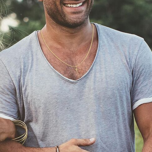 قلادة من الذهب الأصفر عيار 14 قيراط مقاس 1-1/4 بوصة بقلادة صليب المسيح - اختيار طول سلسلة رولو أو سحر فقط in Kuwait