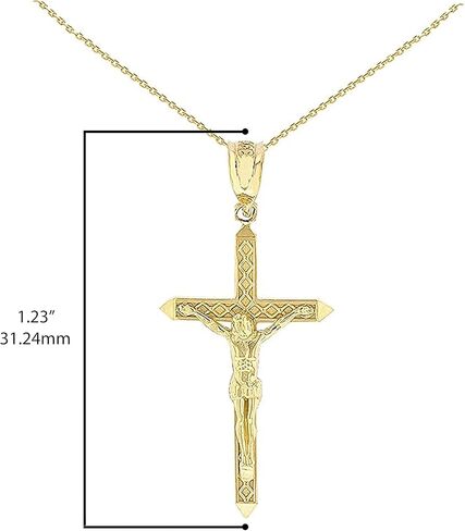 قلادة من الذهب الأصفر عيار 14 قيراط مقاس 1-1/4 بوصة بقلادة صليب المسيح - اختيار طول سلسلة رولو أو سحر فقط in Kuwait