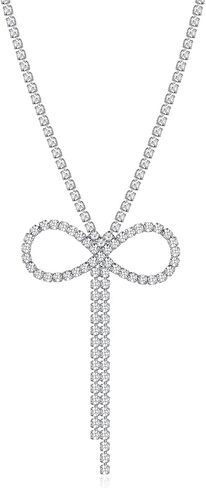 FAMARINE Silver Plated Bow Necklace for Women Simple Cubic Zirconia Silver Bow Neckace for Women Gift in Kuwait