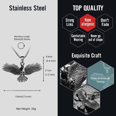 Mens Skull Dragon Pendant Necklace for Men Boys Silver Gold Cool Goth Accessory Jewelry with Stainless Steel Chain in Kuwait