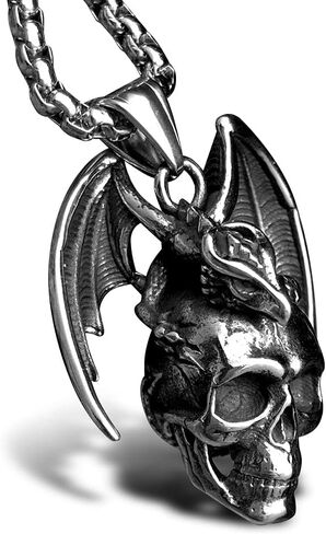 Mens Skull Dragon Pendant Necklace for Men Boys Silver Gold Cool Goth Accessory Jewelry with Stainless Steel Chain in Kuwait