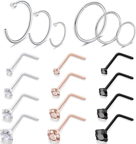 Ocptiy 22G 20G 18G حلقات الأنف ترصيع 316L الفولاذ الجراحي الماس الأنف الدائري هوب L على شكل تشيكوسلوفاكيا الأنف الأنف ثقب المجوهرات للرجال النساء الفضة الأسود ارتفع الذهب in Kuwait