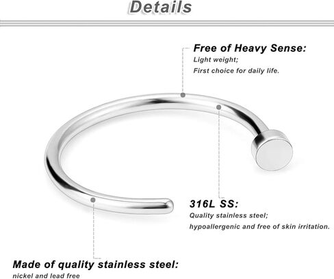 Ocptiy 22G 20G 18G حلقات الأنف ترصيع 316L الفولاذ الجراحي الماس الأنف الدائري هوب L على شكل تشيكوسلوفاكيا الأنف الأنف ثقب المجوهرات للرجال النساء الفضة الأسود ارتفع الذهب in Kuwait