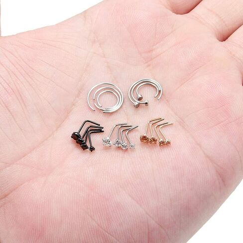 Ocptiy 22G 20G 18G حلقات الأنف ترصيع 316L الفولاذ الجراحي الماس الأنف الدائري هوب L على شكل تشيكوسلوفاكيا الأنف الأنف ثقب المجوهرات للرجال النساء الفضة الأسود ارتفع الذهب in Kuwait