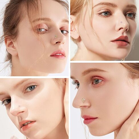 IRONBOX 12 قطعة 20 جرام حلقات الأنف المتدلية للنساء من الفولاذ الجراحي على شكل حرف L حلقات الأنف المسمار للنساء قلب القمر نجمة زهرة الفراشة تشيكوسلوفاكيا المتدلية ثقب الأنف المجوهرات in Kuwait