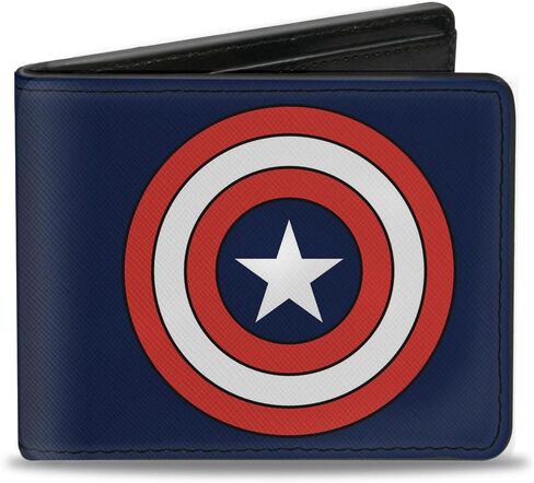 Buckle-Down Men's PU Bifold Wallet-Captain America Shield Full Color Navy, Multicolor, 4.0" x 3.5" in Saudi Arabia