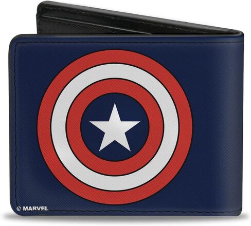 Buckle-Down Men's PU Bifold Wallet-Captain America Shield Full Color Navy, Multicolor, 4.0" x 3.5" in Saudi Arabia