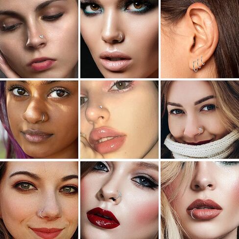 SAILIMUE 22 قطعة 20 جرام حلقات الأنف الأزرار الجراحية حلقات الأنف الفولاذية الأطواق L شكل الأنف ترصيع الأنف ثقب المجوهرات تشيكوسلوفاكيا القلب زهرة الأفعى فراشة الأنف خواتم للنساء الرجال in Kuwait