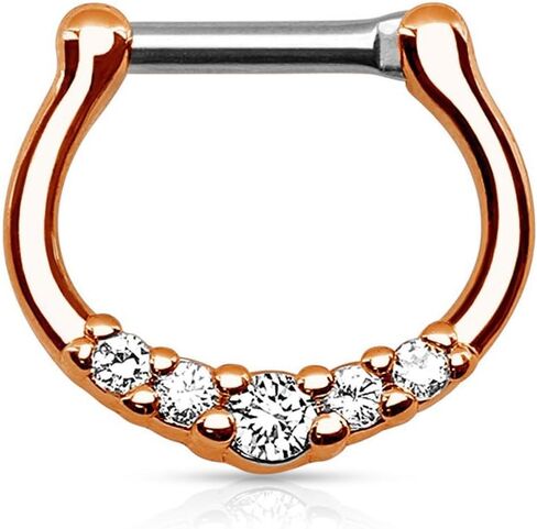 Amelia Fashion 16G Nose Septum/Ear Cartilage Clicker Ring 316L Surgical Steel 5 CZ Inlay (Choose Color) in Kuwait