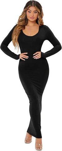 Verdusa Women's Solid Long Sleeve Scoop Neck Pencil Bodycon Maxi Dress in Saudi Arabia
