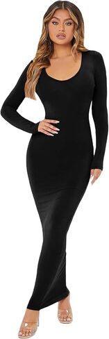 Verdusa Women's Solid Long Sleeve Scoop Neck Pencil Bodycon Maxi Dress in Saudi Arabia