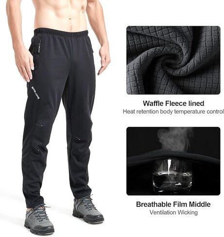 سروال سترتش اب للرجال للشتاء والتنزه في الهواء الطلق مقاوم للماء لركوب الدراجات الجبلية، سروال جري للرجال مبطن بالصوف الحراري لركوب الدراجات in Kuwait