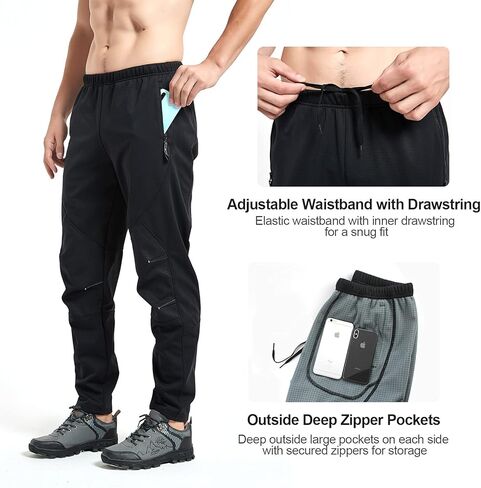 سروال سترتش اب للرجال للشتاء والتنزه في الهواء الطلق مقاوم للماء لركوب الدراجات الجبلية، سروال جري للرجال مبطن بالصوف الحراري لركوب الدراجات in Kuwait