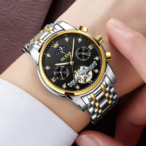 OLEVS Watches for Men Automatic Skeleton 5 Hands Mechanical Luxury Watch Classic Calendar Stainless Steel Waterproof Mens Wrist Watch in Kuwait