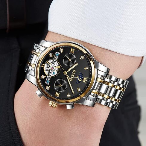 OLEVS Watches for Men Automatic Skeleton 5 Hands Mechanical Luxury Watch Classic Calendar Stainless Steel Waterproof Mens Wrist Watch in Kuwait