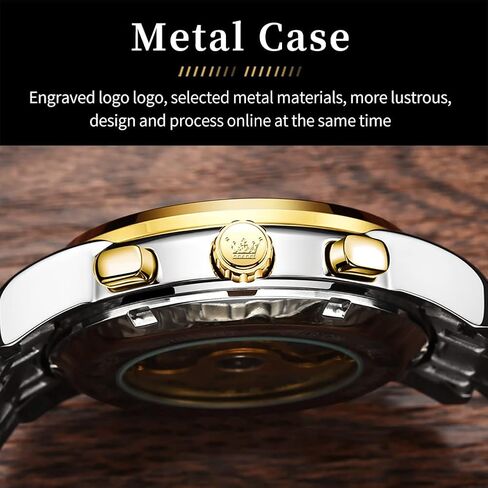 OLEVS Watches for Men Automatic Skeleton 5 Hands Mechanical Luxury Watch Classic Calendar Stainless Steel Waterproof Mens Wrist Watch in Kuwait