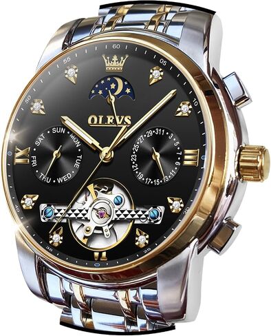 OLEVS Watches for Men Automatic Skeleton 5 Hands Mechanical Luxury Watch Classic Calendar Stainless Steel Waterproof Mens Wrist Watch in Kuwait
