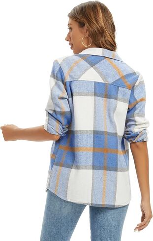 Aeslech Women's Flannel Plaid Shacket Jacket Fashion Button Down Long Sleeve Casual Shirt Shackets Fall Clothes for Women in Kuwait