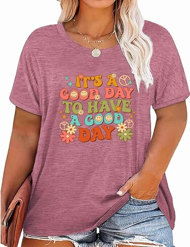 Women's Plus Size T-Shirt Good Day Floral Funny Printed Summer Casual Cute Short Sleeve Tees Tops in Saudi Arabia
