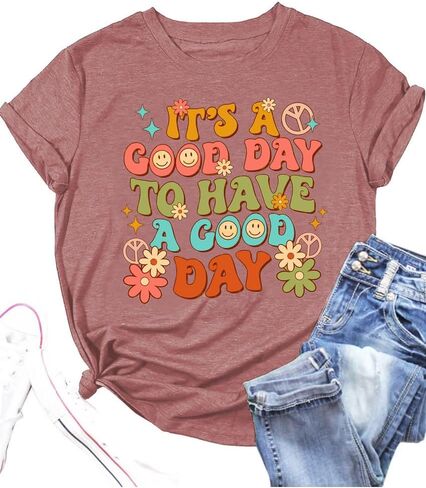 Women's Plus Size T-Shirt Good Day Floral Funny Printed Summer Casual Cute Short Sleeve Tees Tops in Saudi Arabia