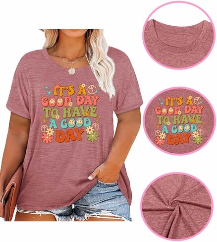 Women's Plus Size T-Shirt Good Day Floral Funny Printed Summer Casual Cute Short Sleeve Tees Tops in Saudi Arabia