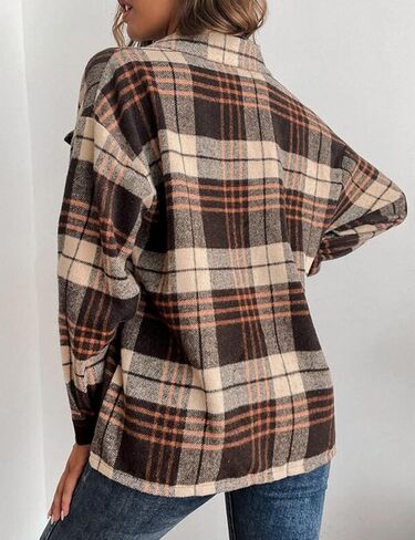 سترة قميص نسائية كاجوال منقوشة من Lentta مصنوعة من مزيج الصوف وأكمام طويلة وأزرار سفلية in Kuwait