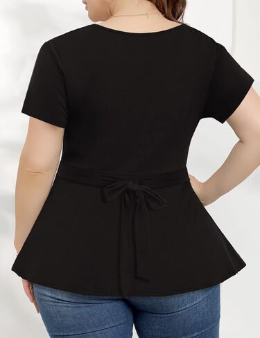 بلوزة نسائية Agmibrelr مقاس كبير بأكمام واسعة ورقبة على شكل حرف V عميقة وجذابة وبلوزة متأرجحة in Kuwait