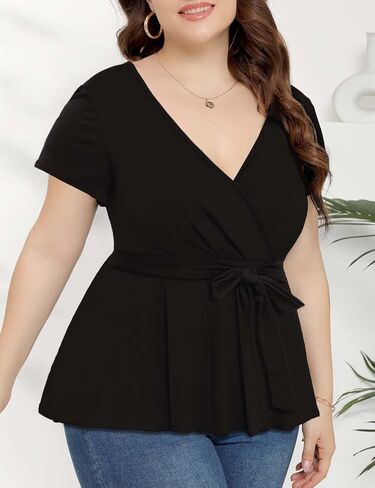 بلوزة نسائية Agmibrelr مقاس كبير بأكمام واسعة ورقبة على شكل حرف V عميقة وجذابة وبلوزة متأرجحة in Kuwait