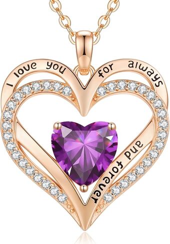 CDE Birthstone Necklaces for Women Girls, 925 Sterling Silver Forever Love Heart Pendant Necklace, Christmas Birthday Anniversary Valentine's Day Jewelry Gift for Wife Mother Girlfriend Daughter Her in Kuwait