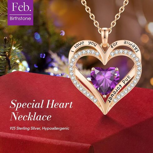 CDE Birthstone Necklaces for Women Girls, 925 Sterling Silver Forever Love Heart Pendant Necklace, Christmas Birthday Anniversary Valentine's Day Jewelry Gift for Wife Mother Girlfriend Daughter Her in Kuwait