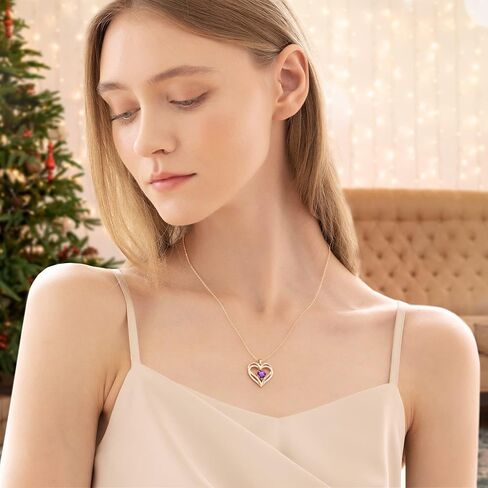 CDE Birthstone Necklaces for Women Girls, 925 Sterling Silver Forever Love Heart Pendant Necklace, Christmas Birthday Anniversary Valentine's Day Jewelry Gift for Wife Mother Girlfriend Daughter Her in Kuwait
