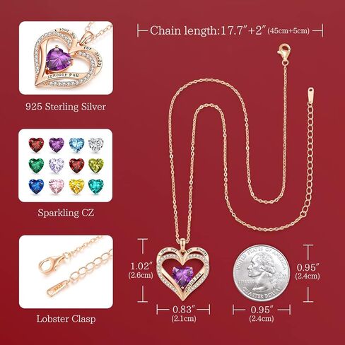 CDE Birthstone Necklaces for Women Girls, 925 Sterling Silver Forever Love Heart Pendant Necklace, Christmas Birthday Anniversary Valentine's Day Jewelry Gift for Wife Mother Girlfriend Daughter Her in Kuwait