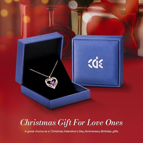 CDE Birthstone Necklaces for Women Girls, 925 Sterling Silver Forever Love Heart Pendant Necklace, Christmas Birthday Anniversary Valentine's Day Jewelry Gift for Wife Mother Girlfriend Daughter Her in Kuwait