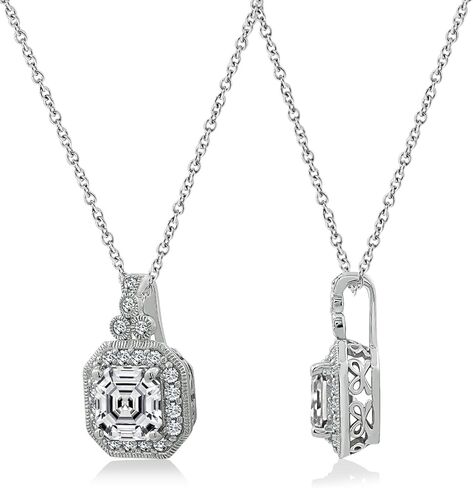 مجموعة أمازون مجموعة قلادة من الفضة الإسترليني المطلية بالبلاتينيوم مع زركونيا مكعبة من قطع Asscher in Kuwait