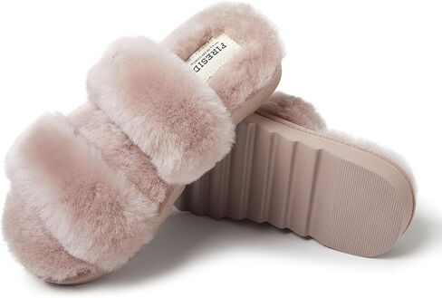 شبشب Dearfoams النسائي Fireside Benalla All Over Shearling ذو شريط مزدوج سهل الارتداء والخلع in Kuwait