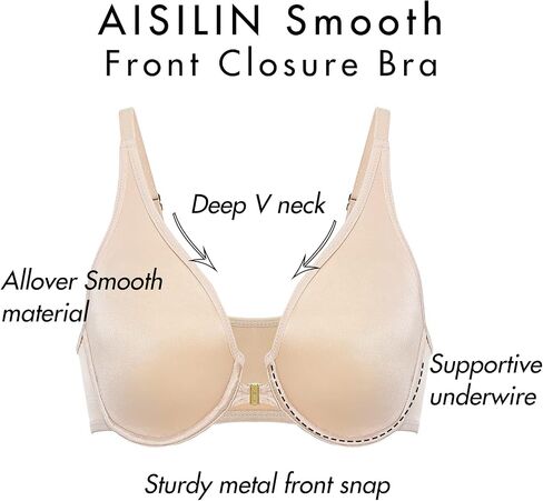 AISILIN Women's Smooth Front Closure Bra Unlined Underwire Plus Size Plunge Bras in Kuwait