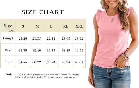 تي شيرت نسائي صيفي بأكمام مكشكشة من Doshoop تي شيرت كاجوال بياقة دائرية ومضلع ومتماسك بدون أكمام in Kuwait