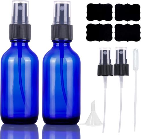 LUFEVRM 2oz Glass Spray Bottles,Empty Small Perfume Travel Refillable Reusable Fine Mister Spray Bottle for Hair,Cleaning Solutions,Aromatherapy and Essential Oil with Extra Nozzle (3 pack, Blue) in Kuwait