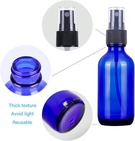 LUFEVRM 2oz Glass Spray Bottles,Empty Small Perfume Travel Refillable Reusable Fine Mister Spray Bottle for Hair,Cleaning Solutions,Aromatherapy and Essential Oil with Extra Nozzle (3 pack, Blue) in Kuwait