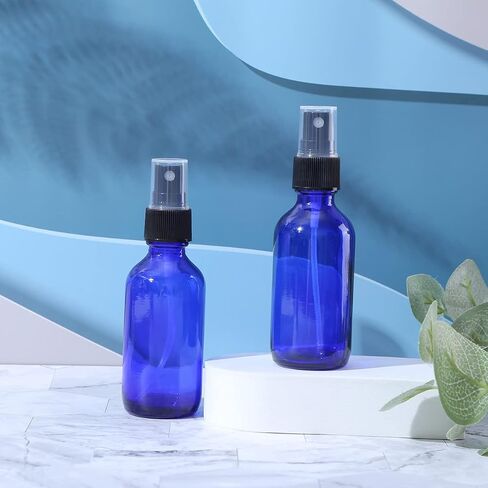 LUFEVRM 2oz Glass Spray Bottles,Empty Small Perfume Travel Refillable Reusable Fine Mister Spray Bottle for Hair,Cleaning Solutions,Aromatherapy and Essential Oil with Extra Nozzle (3 pack, Blue) in Kuwait