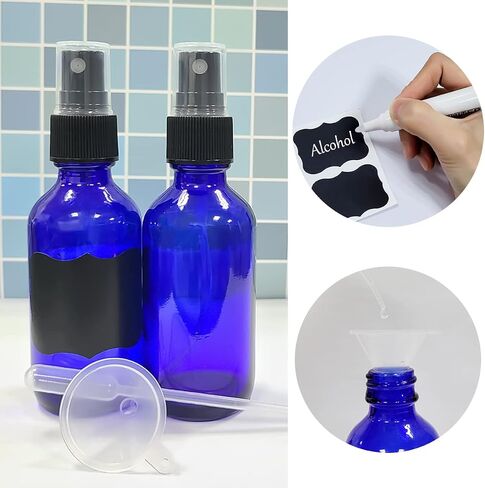 LUFEVRM 2oz Glass Spray Bottles,Empty Small Perfume Travel Refillable Reusable Fine Mister Spray Bottle for Hair,Cleaning Solutions,Aromatherapy and Essential Oil with Extra Nozzle (3 pack, Blue) in Kuwait