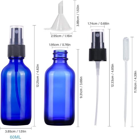 LUFEVRM 2oz Glass Spray Bottles,Empty Small Perfume Travel Refillable Reusable Fine Mister Spray Bottle for Hair,Cleaning Solutions,Aromatherapy and Essential Oil with Extra Nozzle (3 pack, Blue) in Kuwait