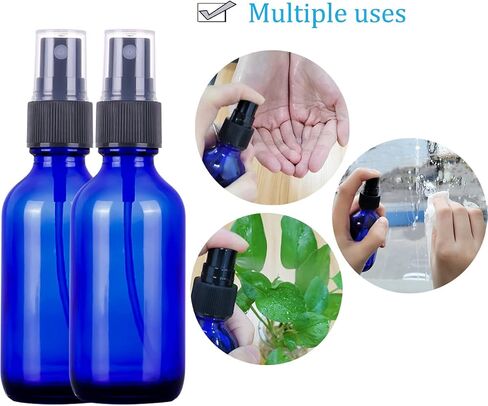 LUFEVRM 2oz Glass Spray Bottles,Empty Small Perfume Travel Refillable Reusable Fine Mister Spray Bottle for Hair,Cleaning Solutions,Aromatherapy and Essential Oil with Extra Nozzle (3 pack, Blue) in Kuwait