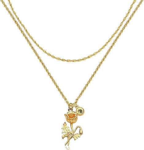 MEVECCO Gold Layered Everbloom Birth Flower Necklace Snowdrop Floral Pendant with Birthstone 18k Gold Vacuum Plated Custom Pendant Personalized Jewelry For Her in Kuwait