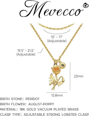 MEVECCO Gold Layered Everbloom Birth Flower Necklace Snowdrop Floral Pendant with Birthstone 18k Gold Vacuum Plated Custom Pendant Personalized Jewelry For Her in Kuwait